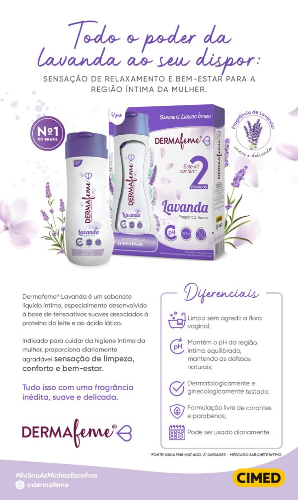 KIT DERMAMFEME LAVANDA 2 Frascos de 200ml | Sabonete Líquido Íntimo, Fragrância Lançamento - Image 3