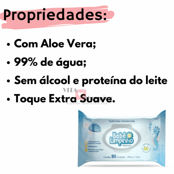 Toalha Umedecida Bebê Limpinho Premium - Com Aloe Vera - Image 2