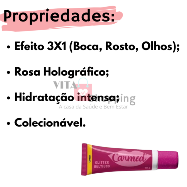 Hidratante Labial Carmed Glitter 3x1 Rosa Holográfico Carnaval 2025 Sabor Tutti Frutti - Image 2