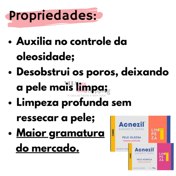 Acnezil Sabonete em Barra Pele Acneica Limpeza Profunda 70g - Image 2