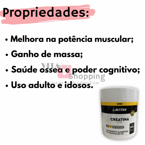 Creatina Monoidratada em Pó Pura 300g com Dosador - Lavitan - Imagem 2